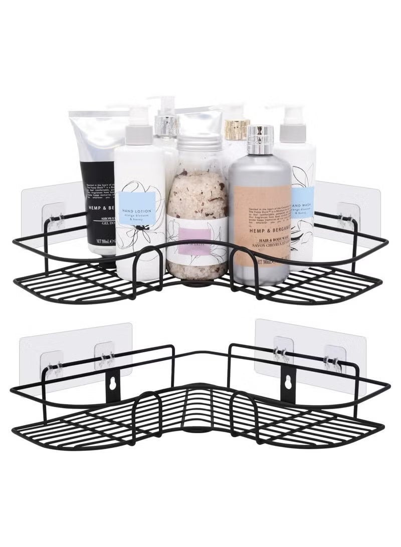 Metal bathroom corner shelf with rust-resistant adhesive sticker with a basket design to prevent water from accumulating in it to organize all bathroom accessories. Painted with high-quality paint - Image 1