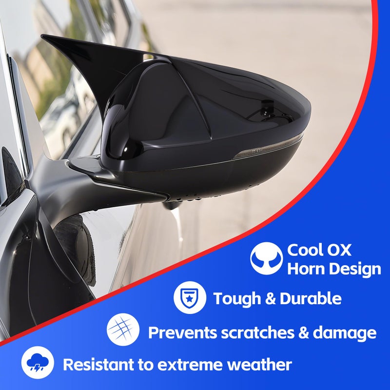 Alicatong Side Rear View Mirror Cover Exterior Accessories Rearview Wing Mirror Caps Cover Ox Horn Door Side Moulding Trim Compatible With Honda 10th 11th accord 2018-2023 2024 2025 Glossy Black - Image 2
