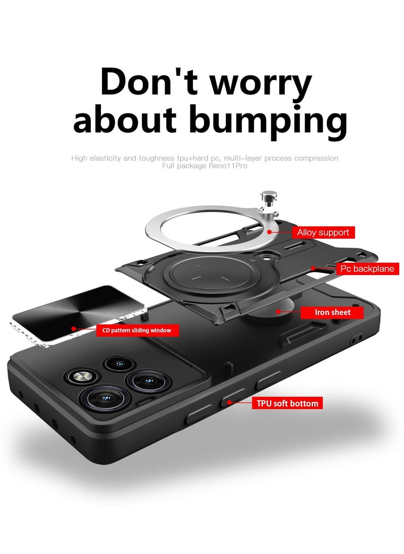 Beauenty - for Motorola G75 5G Case, Slide Camera Lens Cover, Magnetic Ring Holder Kickstand Protective Phone Case for Motorola G75 5G, Black - Image 1