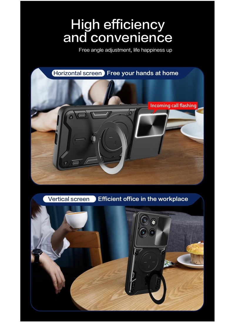 Beauenty - for Motorola G75 5G Case, Slide Camera Lens Cover, Magnetic Ring Holder Kickstand Protective Phone Case for Motorola G75 5G, Black - Image 1