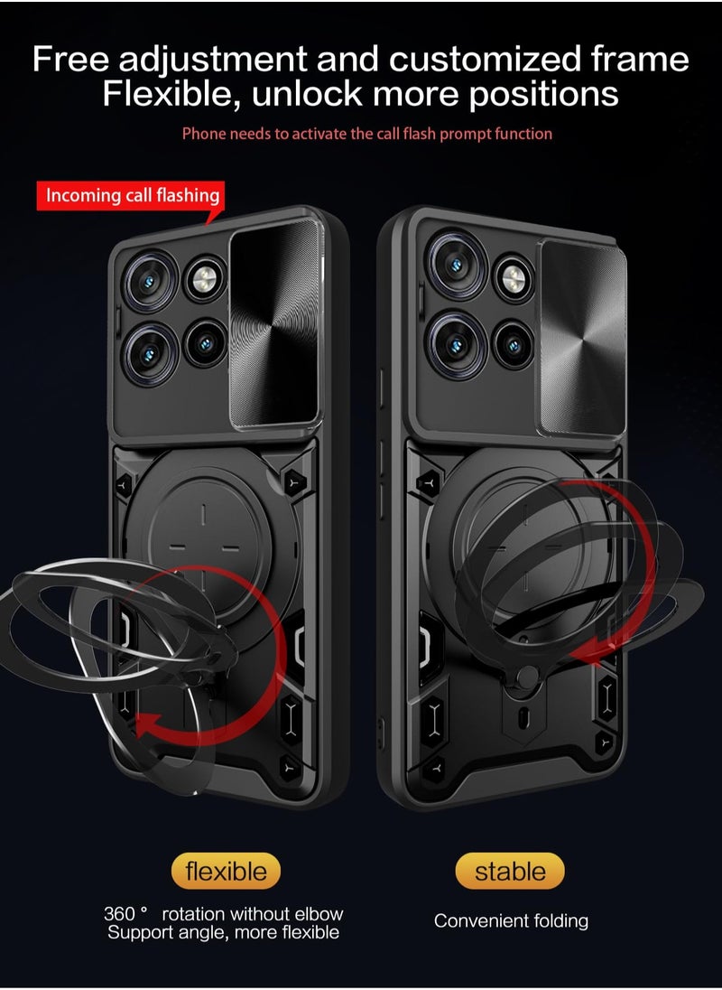 Beauenty - for Motorola G75 5G Case, Slide Camera Lens Cover, Magnetic Ring Holder Kickstand Protective Phone Case for Motorola G75 5G, Black - Image 1