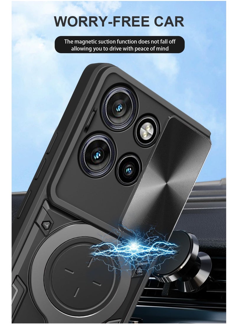 Beauenty - for Motorola G75 5G Case, Slide Camera Lens Cover, Magnetic Ring Holder Kickstand Protective Phone Case for Motorola G75 5G, Black - Image 1