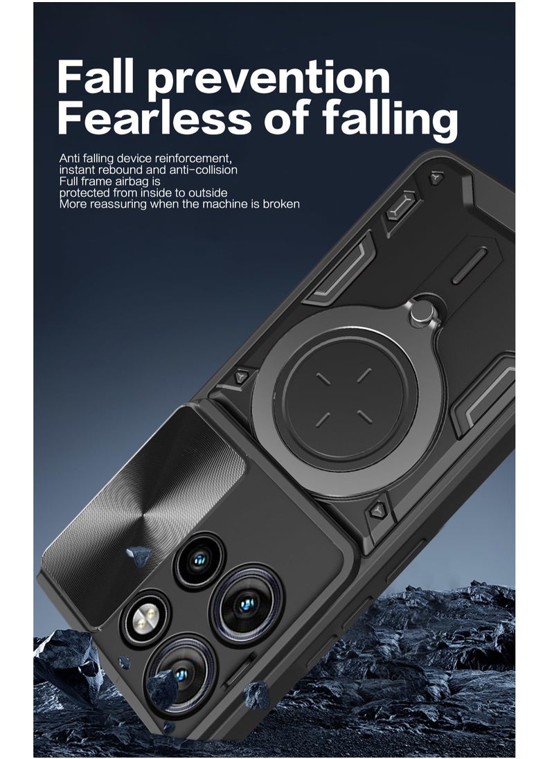 Beauenty - for Motorola G75 5G Case, Slide Camera Lens Cover, Magnetic Ring Holder Kickstand Protective Phone Case for Motorola G75 5G, Black - Image 1