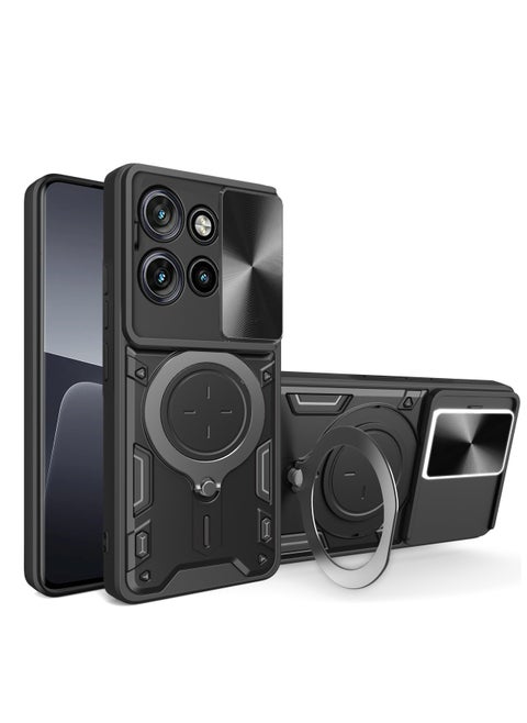 for Motorola G75 5G Case, Slide Camera Lens Cover, Magnetic Ring Holder Kickstand Protective Phone Case for Motorola G75 5G, Black