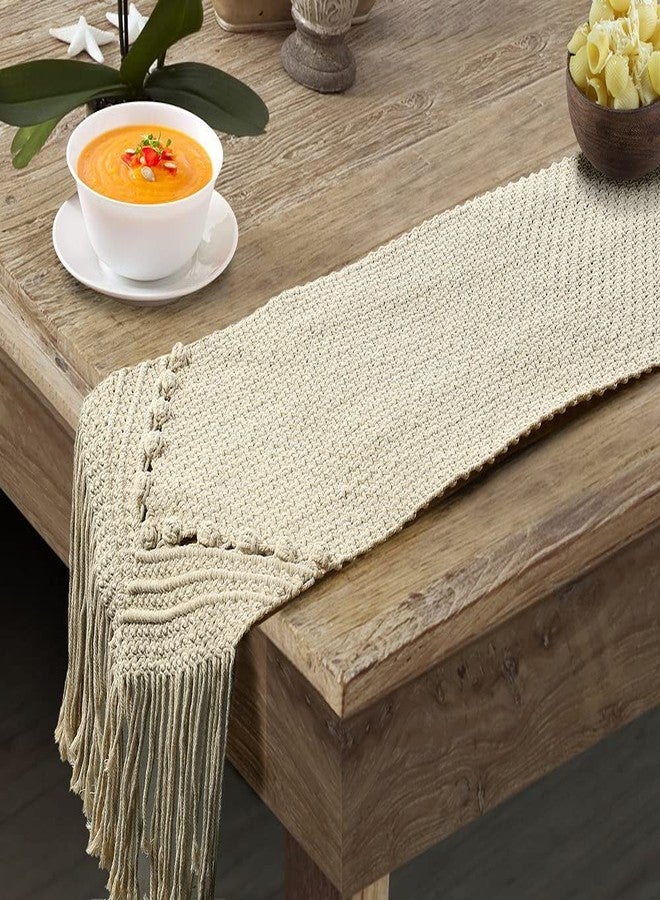 Party Stuff Table Runner, Macrame Dining Table Runner, Handwoven Bohemia Bedroom Kitchen Coffee Table Decor Long Mat (14x80 inches, Design 3) - Image 1