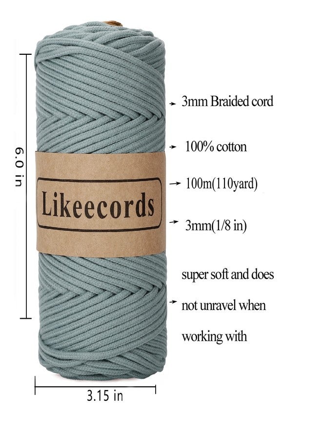 Likeecords Braided Macrame Cotton Cord 3mm x 109yards,Macrame Rope, 100% Natural Cotton Rope Macrame String,Colorful Cotton Craft Cord for Bag,Wall Hanging, Plant Hangers, Crafts, Knitting（Haze Blue） - Image 2