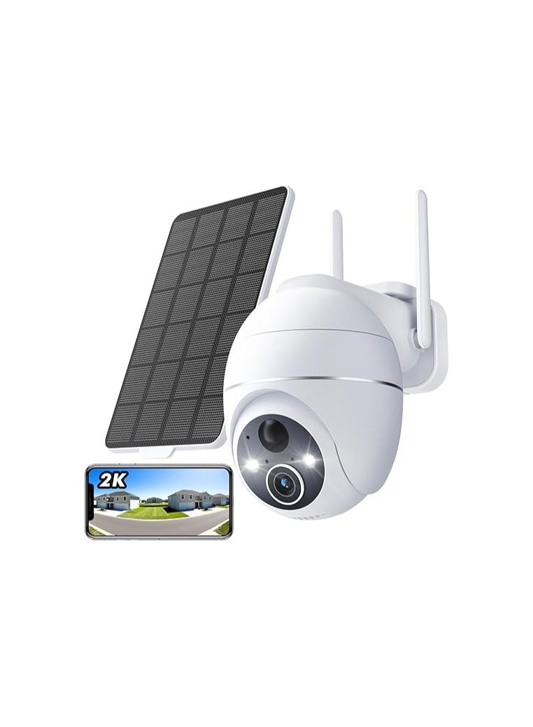 جهاز واي فاي لاسلكي 2 كيه خارجي – طاقة شمسية، زاوية رؤية 360 درجة، كشف الأشعة تحت الحمراء البشرية، صوت ثنائي الاتجاه (لون أبيض)