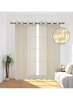 Homefab India Homefab India 2 Piece Sheer Strips Long Door Curtain - 8 ft, Beige  - Image 3