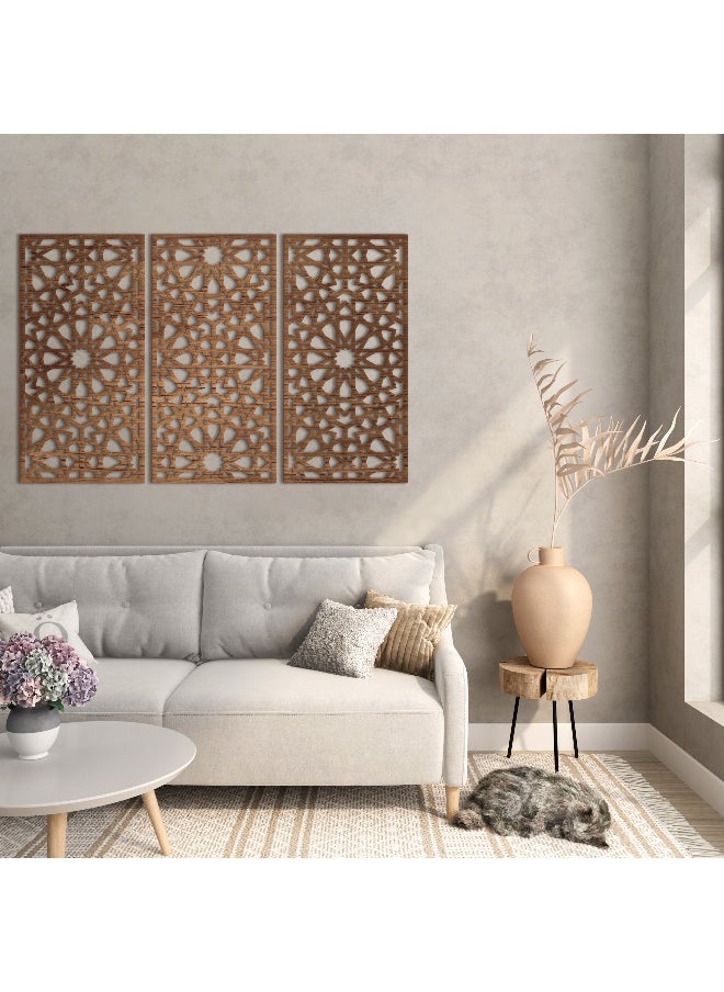 هوم جاليري هوم جاليري جدارية خشب شكل أسلوب الأرابيسك ديكور حائط 3 لوحات 80X130 سم  - Image 1