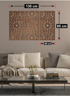 Home Gallery Home Gallery Decorative Arabesque Style Wooden Wall Art 3 Panels 80X130  - Image 2