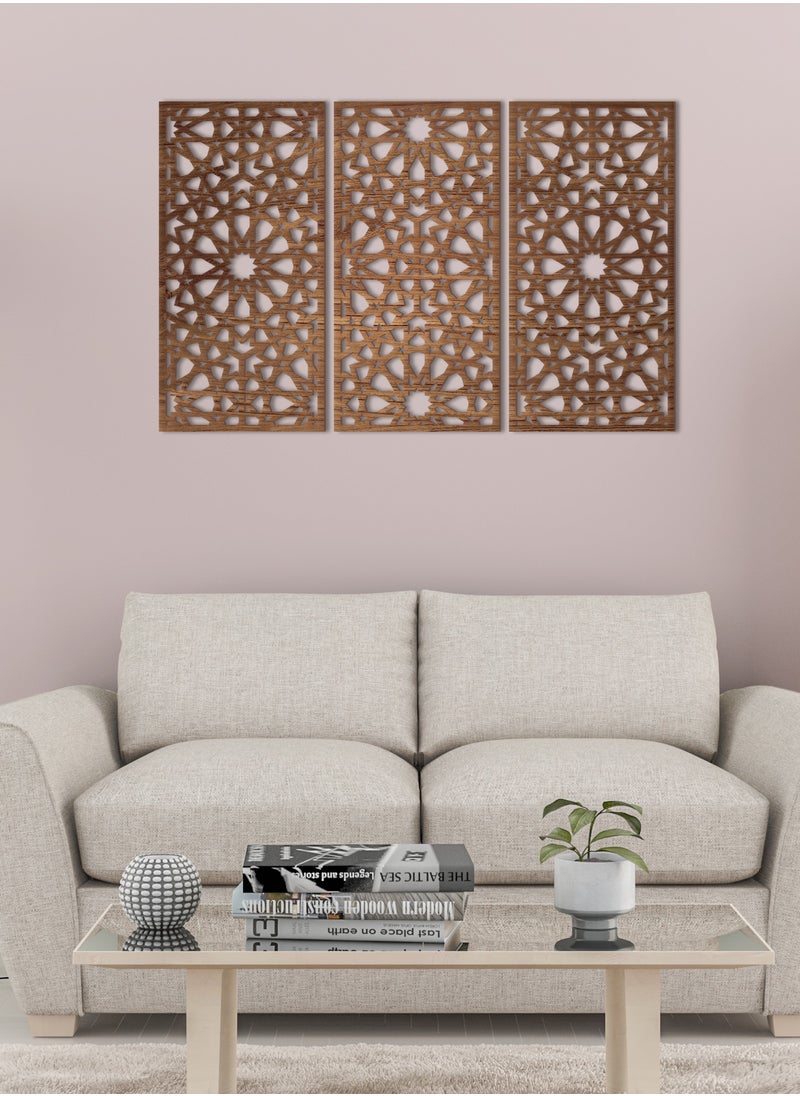 هوم جاليري هوم جاليري جدارية خشب شكل أسلوب الأرابيسك ديكور حائط 3 لوحات 80X130 سم  - Image 3