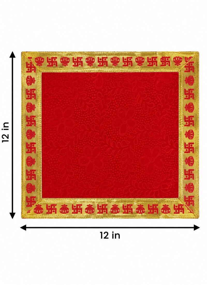 Madhoor Velvet Swastik Kalash Decorative Pooja Aasan Red for Pooja, Deity Idol Placement & Home Temples, 12 x 12 Inches - Image 4