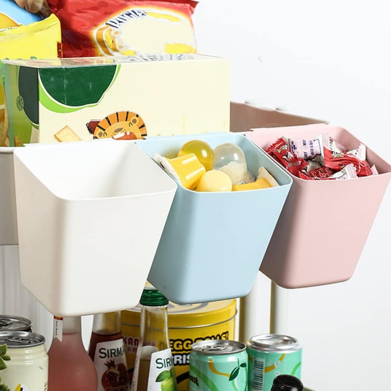 woobles 6 pcs Makeup Space Creative Cup Container Convenient Wall Small Back-Mounted Holder Plastic Bin Trash Storage Saver Basket Multi- Sundries Toiletries Plant Hanging Pail 13x12cmx2pcs Whitex2pcs - Image 2