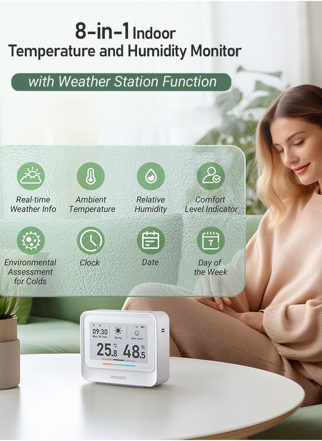 INKBIRD - INKBIRD IBS-TH5-WIFI Indoor Temperature and Humidity 8-in-1 Monitor Home Weather Station with 3.71 Inches Electronic Ink Display Smart Alarms Indoor Air Quality Monitor 2 Years Data Cloud Storage - Image 1