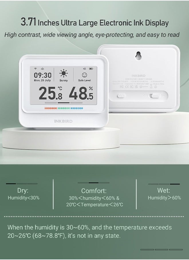 INKBIRD - INKBIRD IBS-TH5-WIFI Indoor Temperature and Humidity 8-in-1 Monitor Home Weather Station with 3.71 Inches Electronic Ink Display Smart Alarms Indoor Air Quality Monitor 2 Years Data Cloud Storage - Image 1