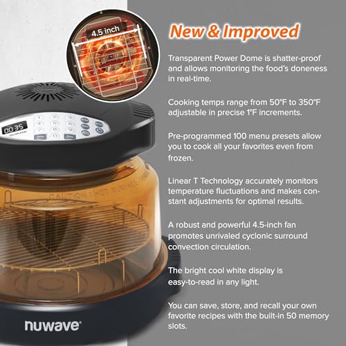 Nuwave نيوويف برو بلس 2 فرن تحت الأحمر، سطح العمل، الحمل الحراري، طهي الطعام الطازج أو المجمد، بدون إذابة أو تسخين مسبق، طهي صحي، تسخين محيط 360 درجة، درجات حرارة قابلة للتعديل، 100 إعداد مسبق، 50 ذاكرة، قبة الطاقة المتينة - Image 3
