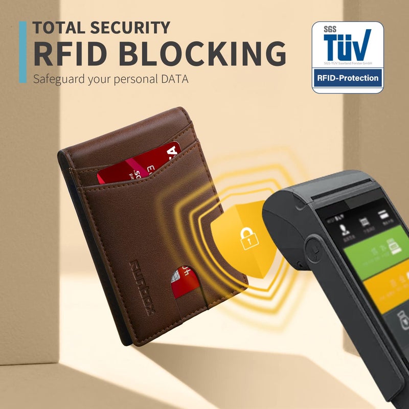RUNBOX محفظة RUNBOX الجلدية الثنائية الأنيقة للرجال 15 فتحة مع حجب RFID ونافذتين للهوية في علبة هدايا - Image 5