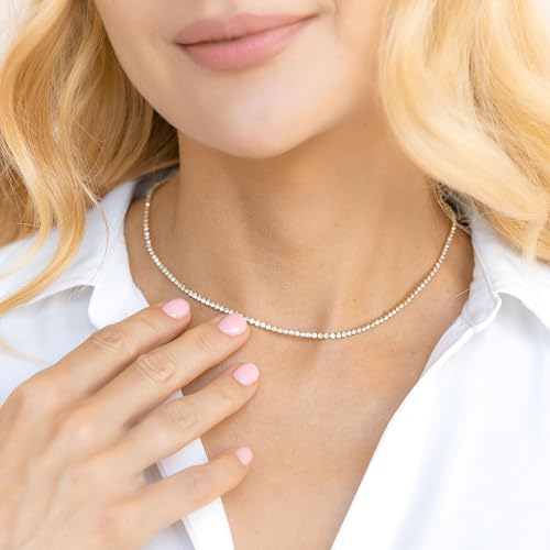Robaice Tennis Necklace for Women, 14K Gold Plated Rhinestone Choker Necklace for Women, Dainty Cubic Zirconia Cut Faux Diamond Chain 2mm - Image 4