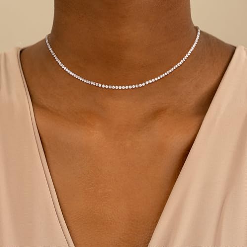 Robaice Tennis Necklace for Women, 14K Gold Plated Rhinestone Choker Necklace for Women, Dainty Cubic Zirconia Cut Faux Diamond Chain 2mm - Image 3