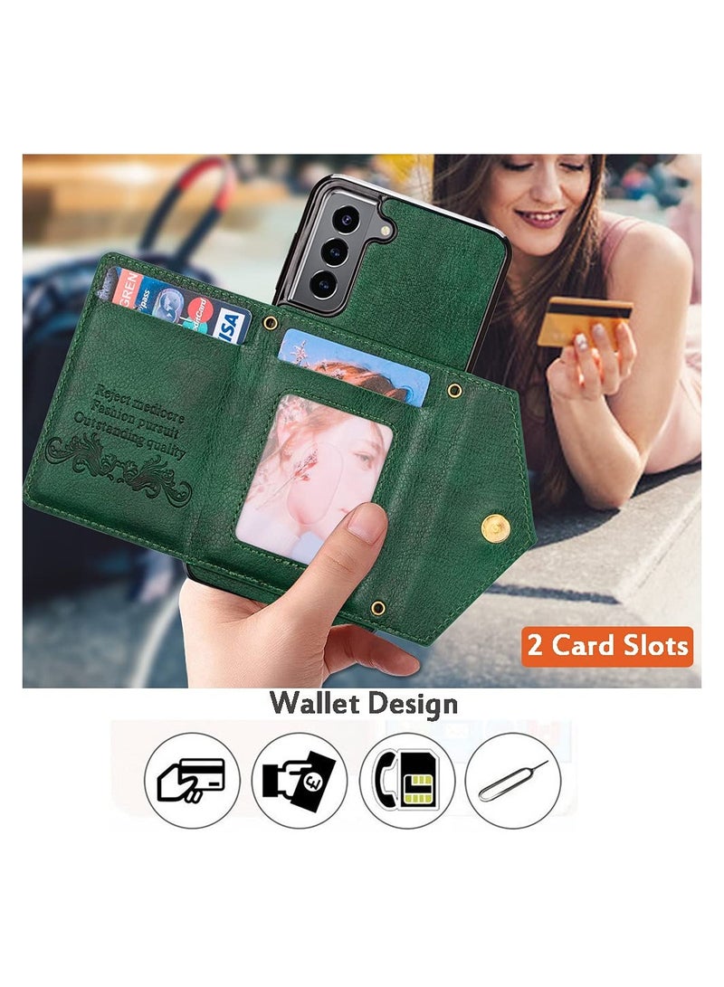 KASTWAVE Wallet Case for Samsung Galaxy S21 5G 6.2 Inch with Crossbody Strap, KASTWAVE Envelope Flip Leather Magnetic Back Flip Purse Case with Card Holder Zipper Pocket Stand Shoulder Strap for Women (Green) - Image 2