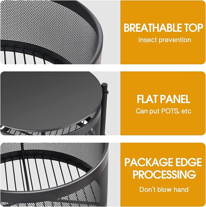 BPA Multi-Layer Kitchen Storage Shelf, Round Steel Rotating with 4 Movable Wheels, Storage for Fruit and Vegetable Floor-Standing(5F Black) - Image 3