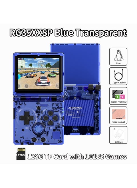 RG35XXSP Retro Flip Handheld Game Console, 3.5-inch IPS Screen, Linux H700 Video Game Player, Support Streaming WIFI Bluetooth (Transparent Blue, 128G)