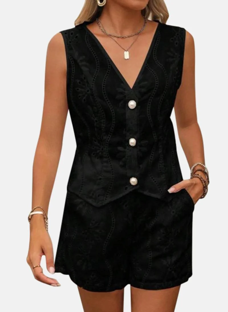 يونيكي Black Solid Shorts With Top
