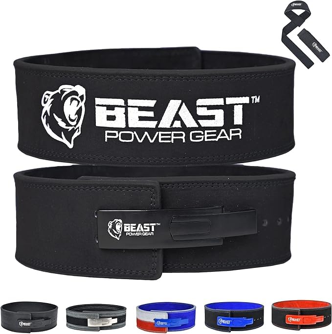 Beast Power Gear Weight Lifting Belt Lever Buckle 10MM 13MM Thick & 4 Inches Free Strap Weightlifting, Powerlifting, Deadlifts, Squats Men Women - Image 3