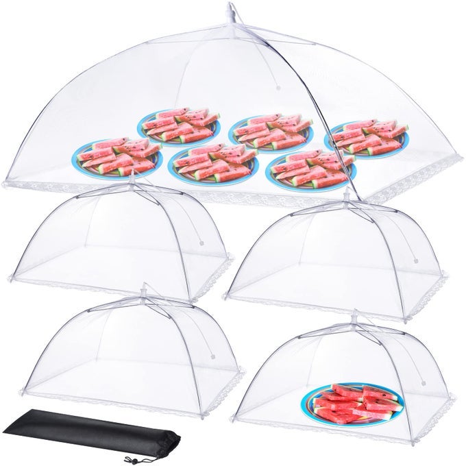 FOOD COVERS FOR OUTSIDE 1 EXTRA LARGE 40 X 25 IN 4 LARGE 17 X 17 IN FOOD TENTSFOOD COVERS FOR OUTDOORS MESH SCREEN PICNIC POOL PARTY SUPPLIES POPUP AND COLLAPSIBLE