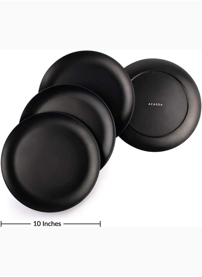 AKDC - AKDC Black Dinner Plates Set Of 4  Dinner Plates Dishwasher Safe Plates Bamboo Fiber 10 Inch Lightweight - Image 1