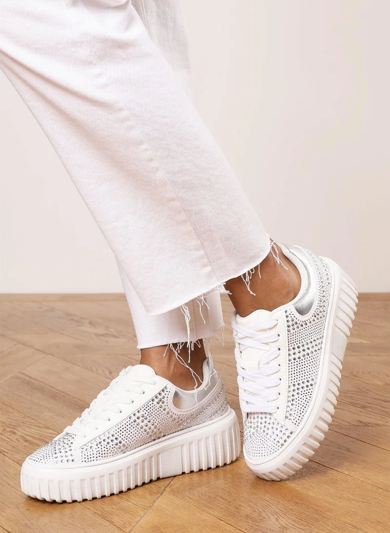 Where's That From 'Eliane' Lace Up Trainer with Diamante pattern and chunky sole