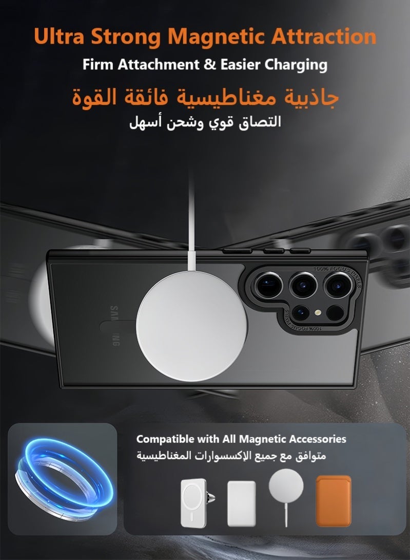 Samsung S24 Ultra Case, Compatible with MagSafe, Magnetic Translucent Matte Back Shockproof Cover with Strong Magnet, Slim Thin Full Protection Phone Case For Galaxy S24 Ultra 5G (Black) - Image 2