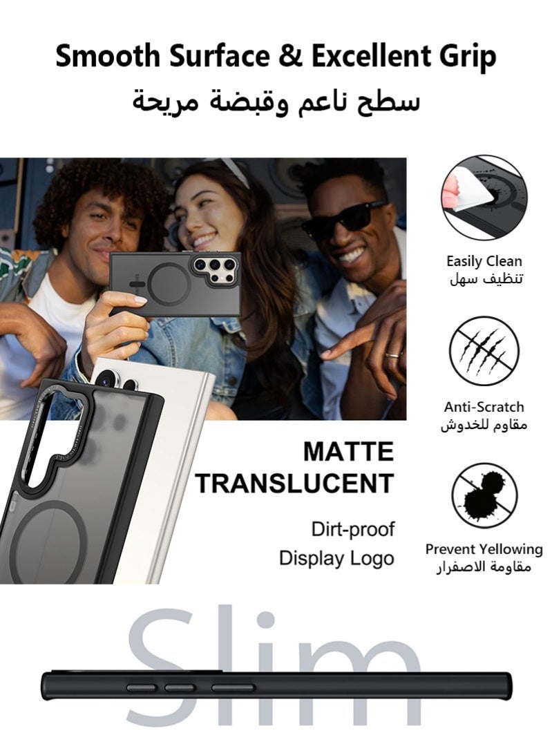 Samsung S24 Ultra Case, Compatible with MagSafe, Magnetic Translucent Matte Back Shockproof Cover with Strong Magnet, Slim Thin Full Protection Phone Case For Galaxy S24 Ultra 5G (Black) - Image 4