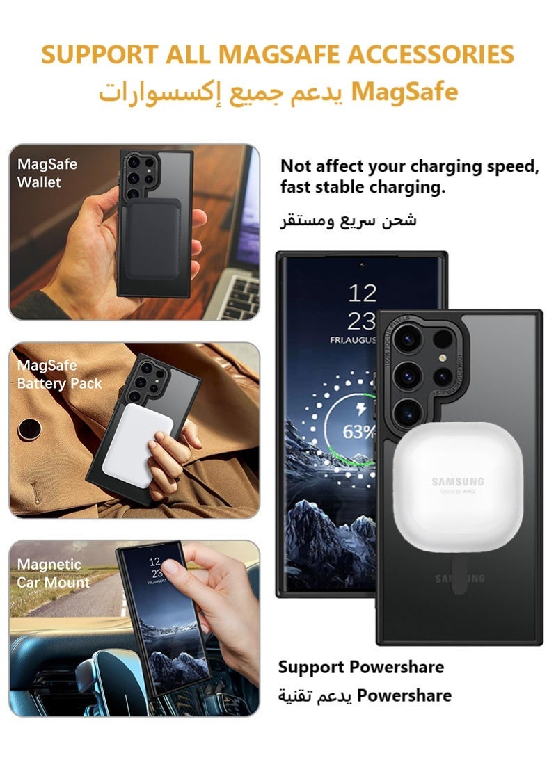 Samsung S24 Ultra Case, Compatible with MagSafe, Magnetic Translucent Matte Back Shockproof Cover with Strong Magnet, Slim Thin Full Protection Phone Case For Galaxy S24 Ultra 5G (Black) - Image 3