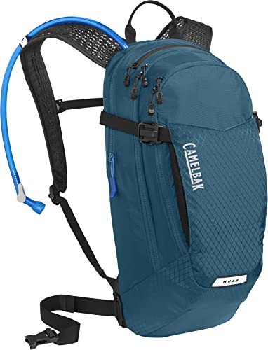 CAMELBAK كاميلباك ميويل 12 حقيبة ترطيب دراجة جبلية مع خزان كروكس 100oz تبريد طوال اليوم وتخزين ذكي لركوب المسارات باللون الأزرق المغربي والأسود - Image 1