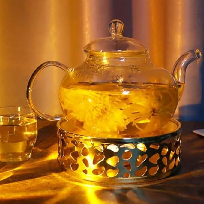 GraGra Silhouette Tea Warmer Stainless Steel Tea Warmer With Candle Holder Teapot Warmer Base For Home Office Tea House Heating Tea Coffee Water And Milk Golden - Image 5