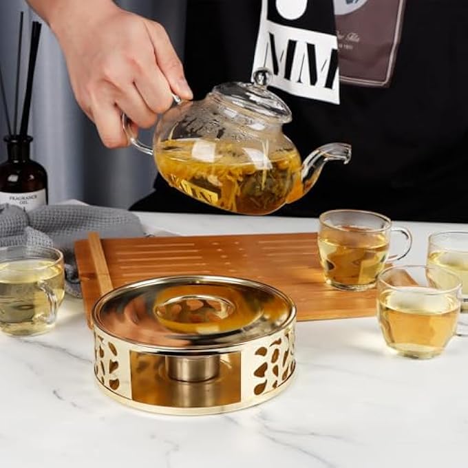 GraGra Silhouette Tea Warmer Stainless Steel Tea Warmer With Candle Holder Teapot Warmer Base For Home Office Tea House Heating Tea Coffee Water And Milk Golden - Image 3