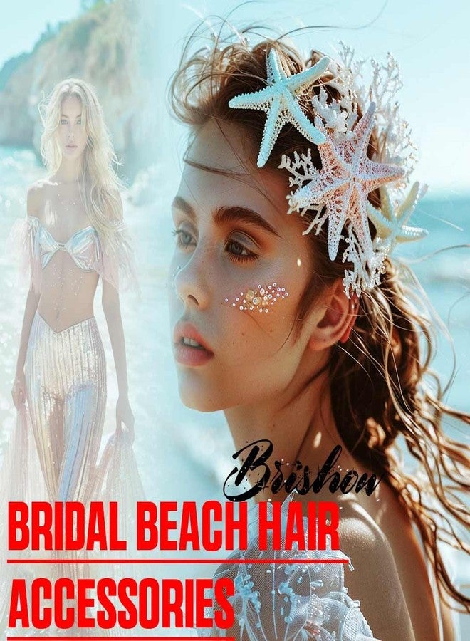 بريشو طوق شعر بريشو بتصميم نجم البحر واللؤلؤ، قطعة رأس أنيقة لحفلات الزفاف على الشاطئ، إكسسوارات شعر للنساء والفتيات - Image 3