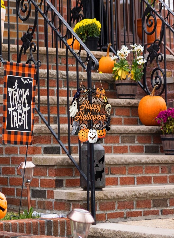 Sophena Halloween Decoration Wooden Ghost Door Wreath for Front Door Sign Wall Signs, Pumpkin Bat Black Cat Happy Halloween Sign Hanging for Home Wall Decor Halloween Party Outdoor indoor Supply - Image 5