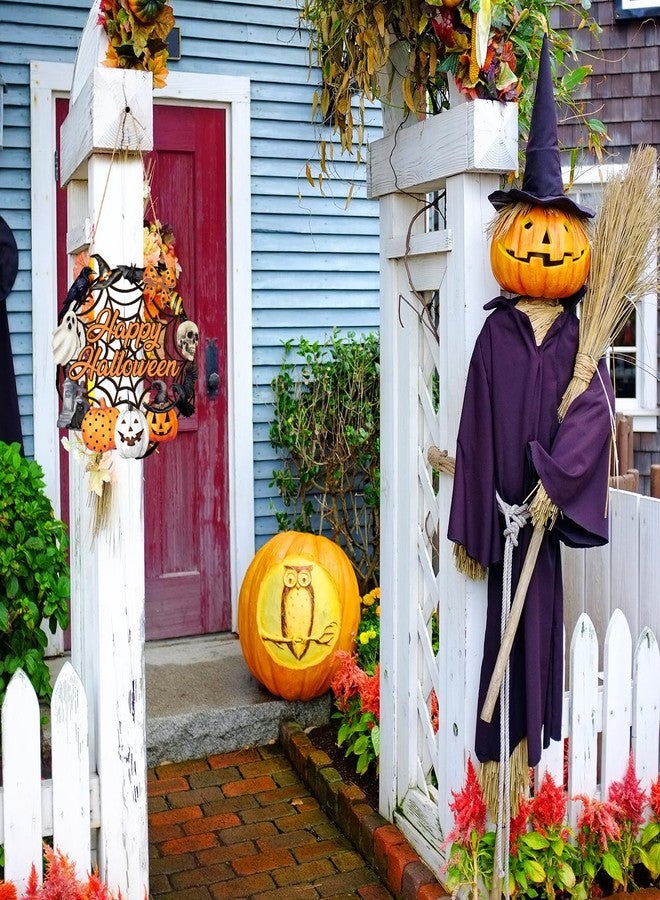 Sophena Halloween Decoration Wooden Ghost Door Wreath for Front Door Sign Wall Signs, Pumpkin Bat Black Cat Happy Halloween Sign Hanging for Home Wall Decor Halloween Party Outdoor indoor Supply - Image 2