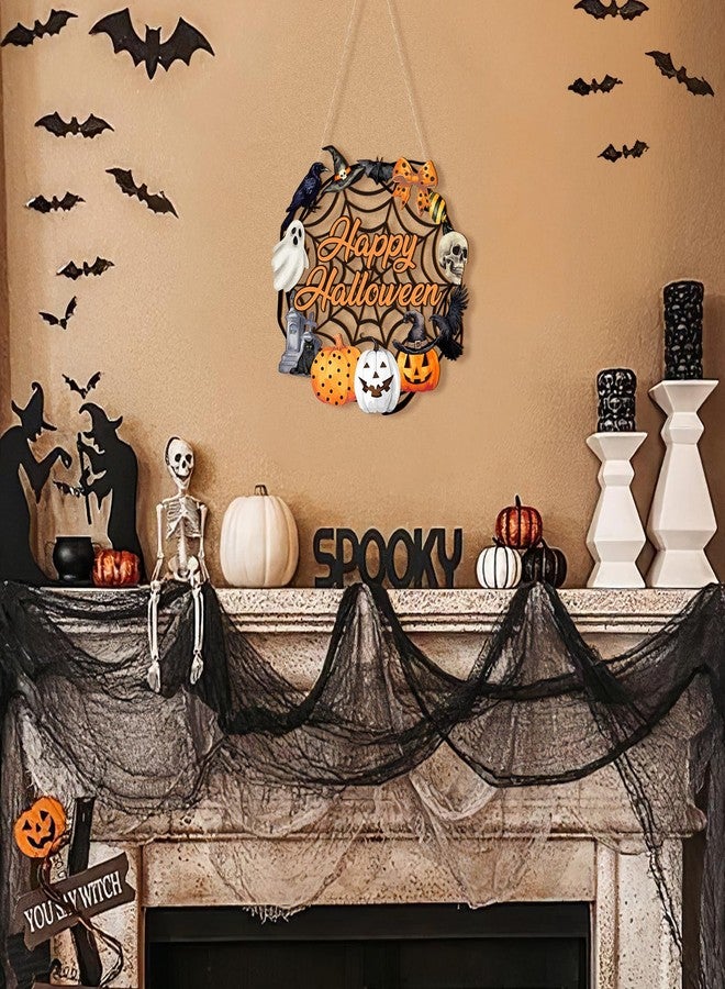 Sophena Halloween Decoration Wooden Ghost Door Wreath for Front Door Sign Wall Signs, Pumpkin Bat Black Cat Happy Halloween Sign Hanging for Home Wall Decor Halloween Party Outdoor indoor Supply - Image 4