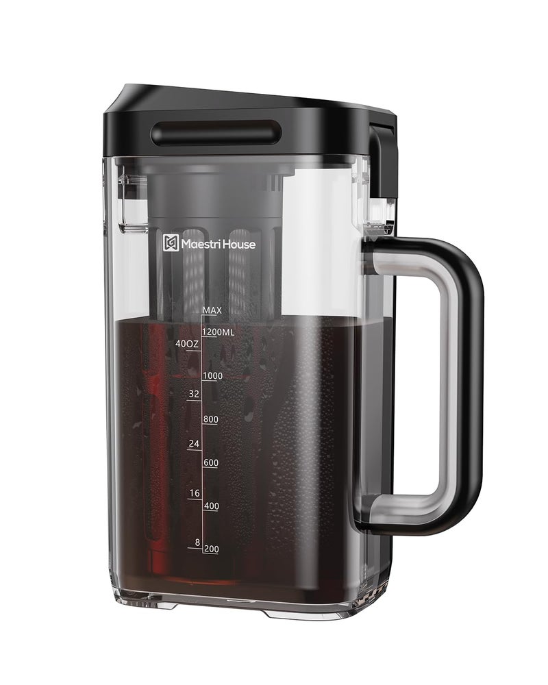 Maestri House Compact Cold Brew Coffee Maker, 40oz Iced Tea and Coffee Maker Brewer Space Saving Tritan Pitcher, 350 Mesh Filter, 100% Leak-Proof - Image 1