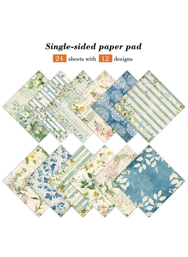 EAMOTOL Floral Patterned Scrapbook Paper Pad - 24 Sheets 6x6 in Plant Designed Decorative Decoupage Folded Card Material Gift Wrapping Planners Junk Journal Supplies DIY Crafts Photo Album - Image 2