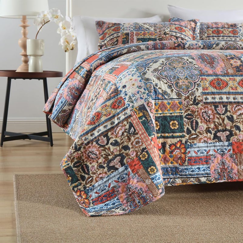 VISIMISI Cotton Bedspread Quilt Sets Reversible Coverlet Sets Comforters Vintage Bohemian Patchwork Bedspread Bedding Sets,Gorgeous Bohemian Floral,Queen Size - Image 5