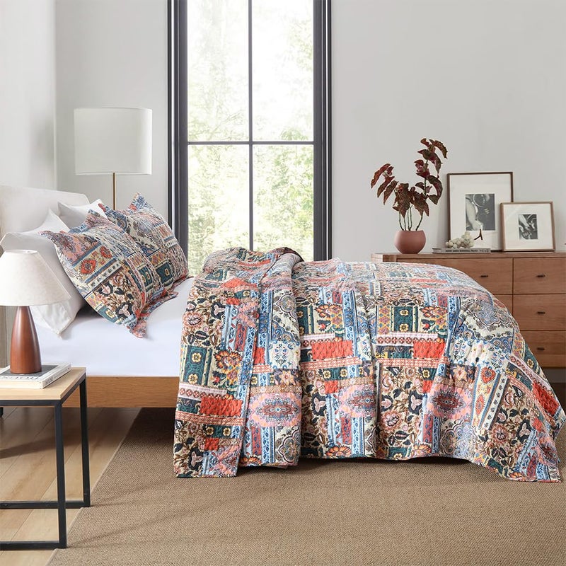 VISIMISI Cotton Bedspread Quilt Sets Reversible Coverlet Sets Comforters Vintage Bohemian Patchwork Bedspread Bedding Sets,Gorgeous Bohemian Floral,Queen Size - Image 2