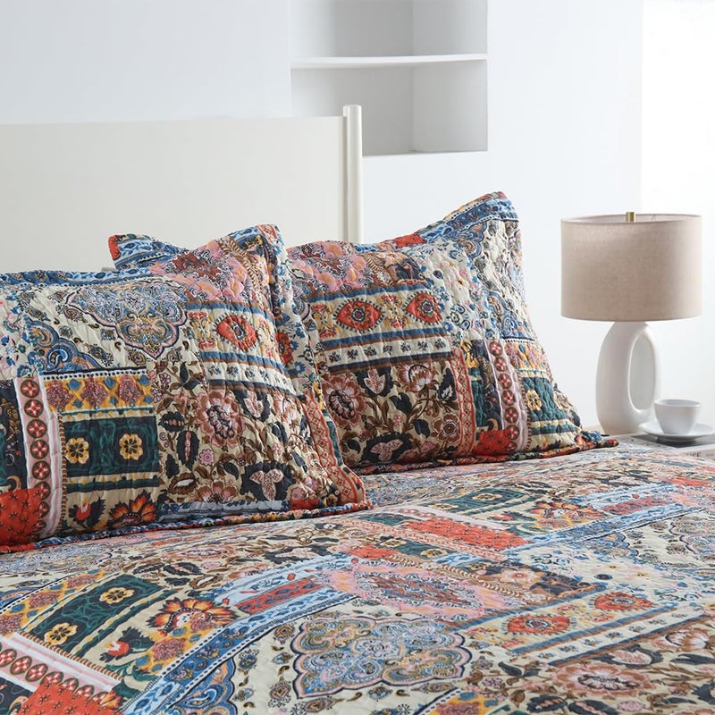 VISIMISI Cotton Bedspread Quilt Sets Reversible Coverlet Sets Comforters Vintage Bohemian Patchwork Bedspread Bedding Sets,Gorgeous Bohemian Floral,Queen Size - Image 4