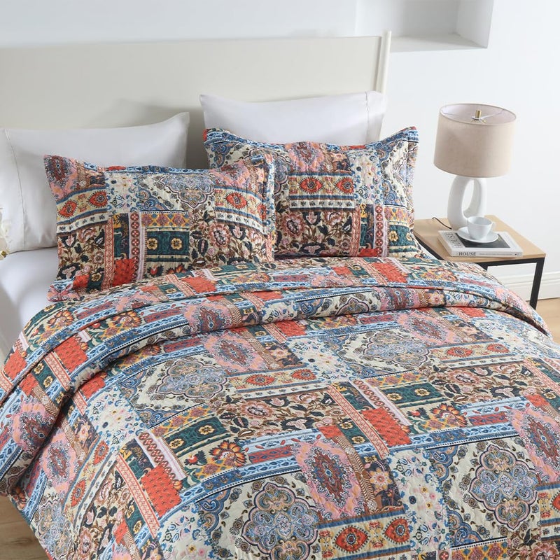 VISIMISI Cotton Bedspread Quilt Sets Reversible Coverlet Sets Comforters Vintage Bohemian Patchwork Bedspread Bedding Sets,Gorgeous Bohemian Floral,Queen Size - Image 3