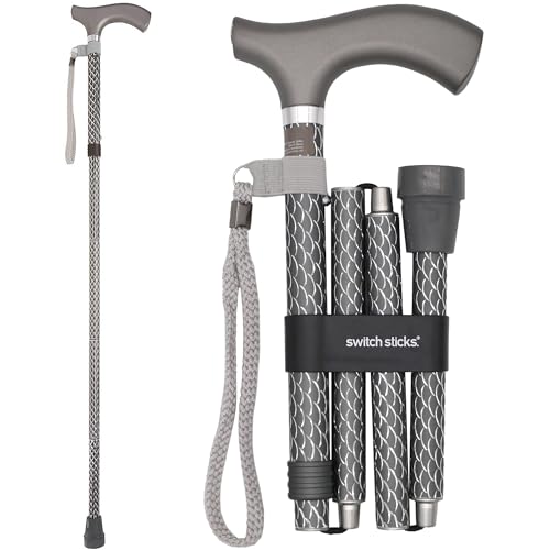 Switch Sticks Switch Sticks Walking Cane for Men or Women Foldable and Adjustable from 3237 Inches FSA and HSA Eligible Engraved Graphite