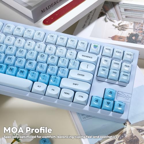 TIMSEKER MOA Profile Blue Foundation Jelly Keycaps, 130 Keys PC+PBT Material Dye Sublimation Cute Custom Key Cap for Mechanical Gaming Keyboard with MX Structure - Image 3