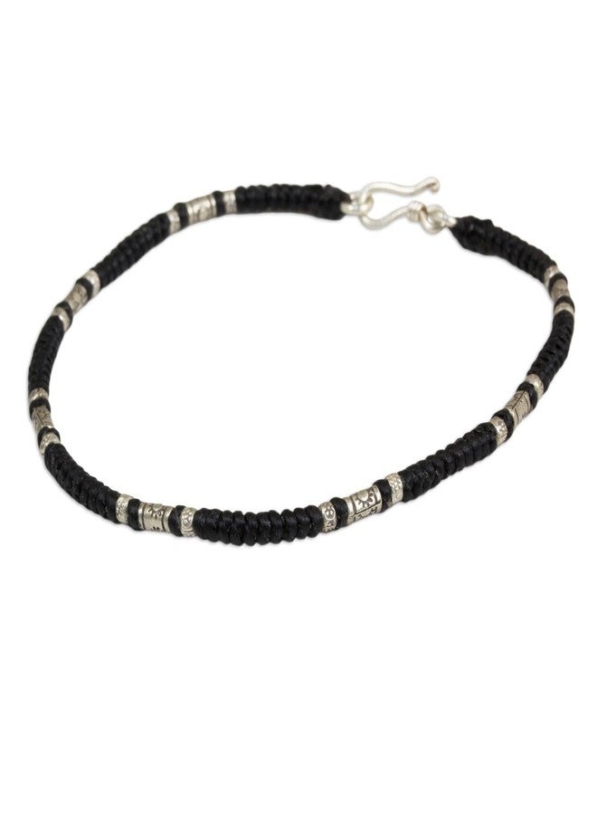 NOVICA Artisan Handmade Silver Anklet Artisan Crafted Black with Karen Hill Tribe Fine Beaded Thailand [9.75 in L 3 mm W] ' Wandering Black' - Image 1